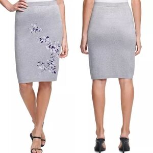 Calvin Klein NWT Floral Sweater Pencil Skirt Gray Purple Size Medium